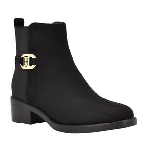 Tommy Hilfiger Women's Black Ankle Booties with Gold Accent Size 8.5